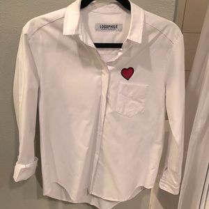 Logofile button down with heart and “Love” details